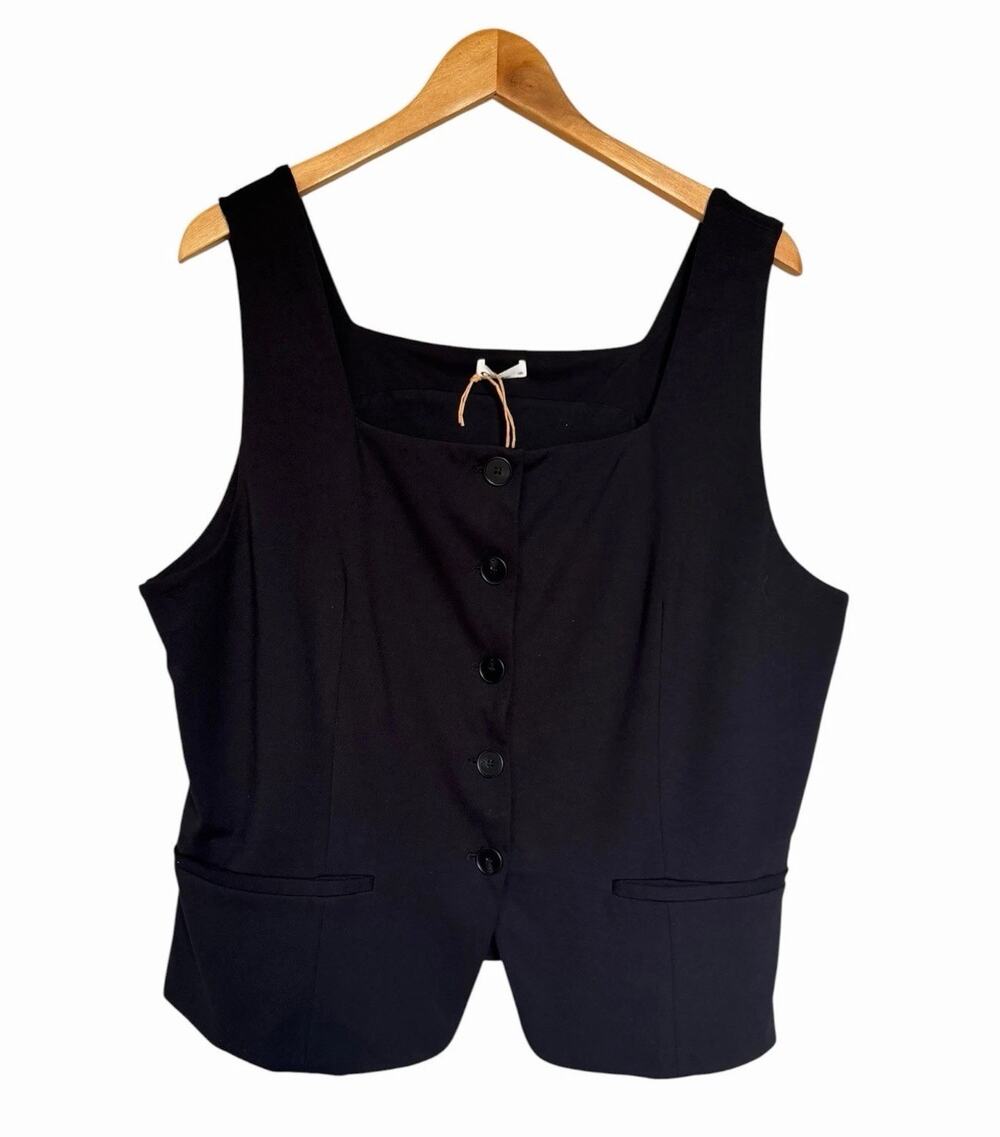 OGL Black Tailored Waistcoat Vest Square Front Button Front NWT 2XL Classic